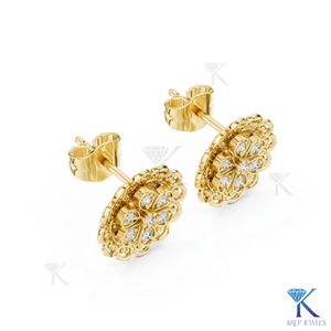 Lab Grown Diamond Classic Filigree Floral Stud <b>Earrings</b> 7 Stone Cluster <b>Solid</b> Gold Women's Jewelry Anniversary Gift - Product Image 6