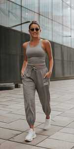 Conjunto Deportivo Gris Estampado para Mujer ONETEN, Top sin Mangas, Pantalones Deportivos con Cintura Elástica, Cierre de Cremallera en Cuello Alto, Ligero - Product Image 2