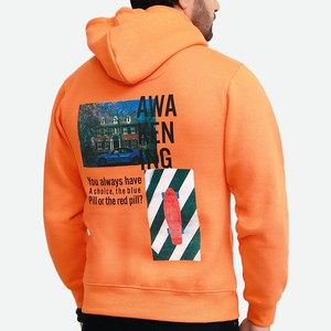 Sudadera con Capucha Unisex de Color Naranja Sólido, 100% Algodón, Corte Regular, Informal, Antiarrugas, Ecológica, para Invierno, con Bolsillo Delantero - Product Image 3