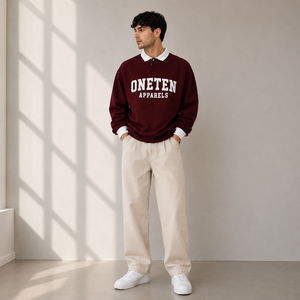เสื้อสเวตเชิ้ตผู้ชายทรงปกติ คอตั้ง ซิป ¼  ผ้าฟลีซ กันยับ ระบายอากาศได้ดี สีแดงเลือดหมู โลโก้สีขาว สำหรับฤดูหนาว ยี่ห้อ ONETEN APPARELS - Product Image 5