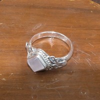 Bague en argent 925 avec pierre précieuse en quartz rose carré, filigrane orné, plaqué or rose, sertissage à la française, bijou de déclaration