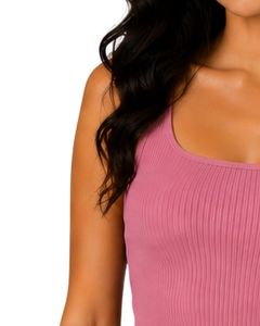 Top corto acanalado rosa para mujer, sin mangas, cuello cuadrado, ajustado, de punto, algodón elástico, moda casual de verano, chaleco personalizado para mujer - Product Image 3