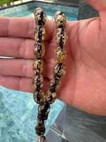Tasbih en résine écologique peint à la main avec feuille d'or noir, 33 perles, perles de prière islamiques
