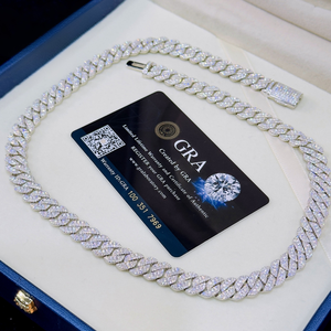 Hiphop Unisex 925 Sterling <b>Silver</b> Gold Plated Round Brilliant Moissanite Link <b>Chain</b> Necklace GRA Certified Wedding Gift Jewelry - Product Image 1