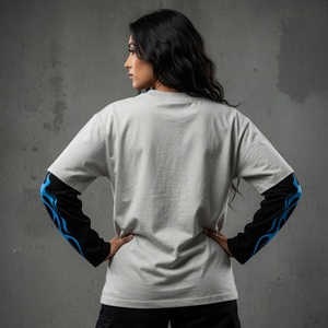 เสื้อยืดโอเวอร์ไซส์แบบถักประดับเพชร สไตล์สตรีทแวร์ ผ้าโพลีเอสเตอร์/คอตตอน เนื้อนุ่ม แห้งเร็ว แขนยาว สำหรับใส่ได้ทั้งชายและหญิง - Product Image 3