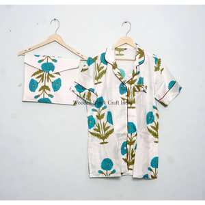 Conjunto de Pijama de Verano para Mujer, Transpirable, 100% Algodón, Manga Corta, Estampado Floral, Camiseta de Dormir Suave de Secado Rápido, Lavable a Máquina - Product Image 1