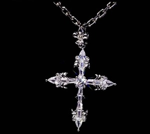 Collier Pendentif Croix en Cristal avec Strass Taille Marquise Sertis Griffe en Argent Sterling Plaqué Rhodium, Bijoux Hip Hop pour Homme - Product Image 6