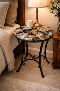 Mesa de Centro de Lujo de Ágata Natural, Mesa de Mosaico Semipreciosa con Base de Hierro, Moderna y Ecológica para Interiores, Patio, Bautizo, Diwali - Product Image 2