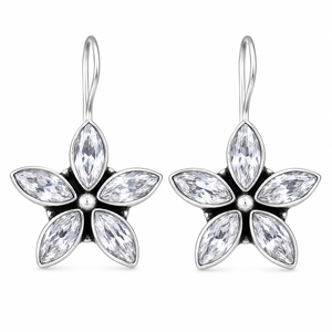 Proveedor Mayorista de Pendientes de Cristal con Forma de Flor, Chapados en Plata Antigua, Joyería Vintage para Mujer, Corte Marquesa - Product Image 1