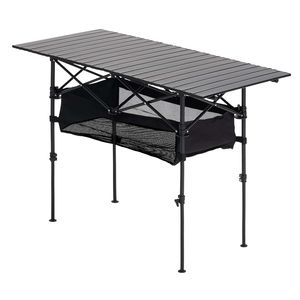 Tavolo da Campeggio Pieghevole Portatile con Lato Arrotolabile, Tavolo da Spiaggia Leggero in Alluminio, Altezza Regolabile, Ampia Borsa Portaoggetti - Product Image 6