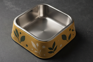 Gamelle carrée moderne en métal émaillé motif feuille botanique pour animaux de compagnie, anti-renversement, avec base en caoutchouc antidérapante, pour chiens et chats, vente en gros - Product Image 4