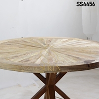 Table de restaurant ronde en bois de manguier, table à manger en bois massif, table rustique sur piétement pour hôtel, café, restaurant