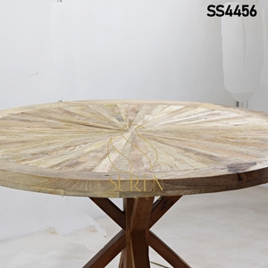 Table de restaurant ronde en bois de manguier, table à manger en bois massif, table rustique sur piétement pour hôtel, café, restaurant - Product Image 2