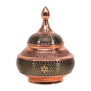 Conteneur à sucre blanc décoratif de qualité supérieure avec couvercle plaqué cuivre, bol à bonbons sur piédestal floral, décoration de table de luxe pour événements - Product Image 1