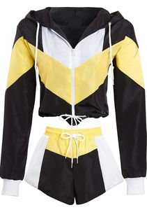 Ensemble veste à capuche zippée et short pour femme, couleur vert néon, coupe ample, léger, avec bordures contrastées, toutes saisons - Product Image 6