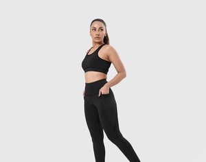 Soutien-gorge de sport dos nageur noir uni pour femme, sans couture, maintien moyen, haut de yoga et d'entraînement, respirant, vêtement de fitness en Spandex/Nylon à séchage rapide - Product Image 4