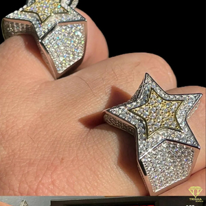 Luxury Star Shape Moissanite Diamond <b>Ring</b> 925 Sterling <b>Silver</b> Iced Out Hip Hop Statement <b>Ring</b> For <b>Men</b> - Product Image 4