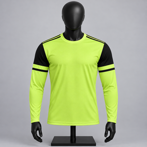 เสื้อฟุตบอลแขนยาวผู้ชาย สีเขียวนีออน-ดำ คอวี ระบายเหงื่อได้ดี แบบซับลิเมชั่น - Product Image 1