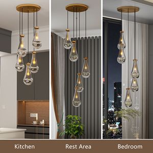 Lampadario a sospensione a 5 luci regolabile in ottone per soffitti alti, ideale per soggiorno, ingresso e vano scale, migliora l'attrattiva estetica - Product Image 6