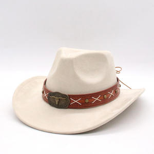 Chapeau de cowboy unisexe pour homme/femme, chapeau Fedora classique à large bord en feutre, dessus plat en polyester/coton, chapeau quatre saisons - Product Image 5