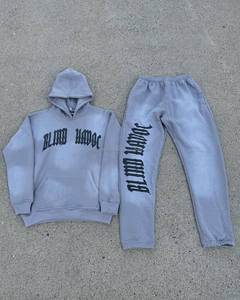 Custom Letter Pattern Men's Street Wear Flare Jogger Suits Screen Printed Hooded Sweatpants and <b>Hoodie</b> Tracksuits - Product Image 1