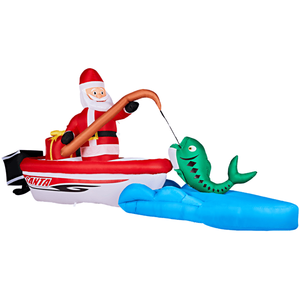 Babbo Natale Gonfiabile Illuminato da 3 Metri che Pesca in Barca, Divertente Decorazione Natalizia da Esterno con Tecnologia LED - Product Image 3