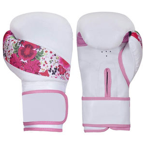 Guantes de Boxeo con Estampado de Flores Blancas para Niñas, con Ribete Rosa y Cierre de Velcro, para Entrenamiento de Artes Marciales - Product Image 1