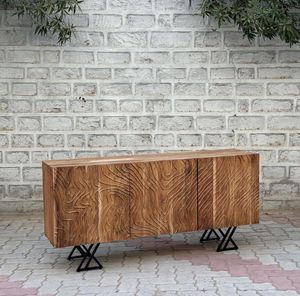 Buffet vintage en bois indien recyclé à trois portes, meuble TV avec pieds en métal, meuble de rangement rustique - Product Image 3
