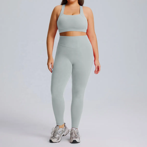 Conjunto de Yoga de 2 Piezas, Top Corto de Cintura Alta y Leggings Largos de Color Sólido, Ropa Deportiva para Mujer - Product Image 1