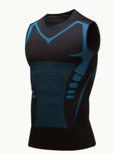 Camiseta de Compresión sin Mangas para Hombre, Color Azul Oliva, con Estampado de Letras, Secado Rápido, Corte Ajustado, Tejido de Punto, Spandex/Poliéster, Cuello Redondo, Antipilling - Product Image 2