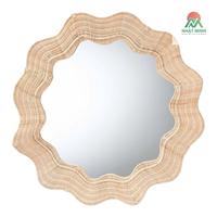 Miroir mural rond en rotin naturel festonné de style côtier