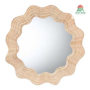 กระจกติดผนังทรงกลมลายสแกลลอปทำจากหวายธรรมชาติริมชายฝั่ง - Product Image 1