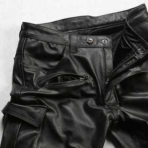 Zipro Industries 2026 <b>Men's</b> Black <b>Leather</b> Moto <b>Pants</b> High Waist Multiple Pockets Biker Style Straight Fit Button Fly Winter Wear - Product Image 3