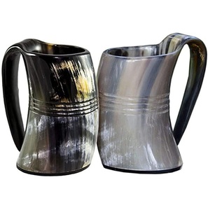 Chope à bière en corne de buffle de style viking, faite à la main, finition naturelle, design vintage en relief, prix de gros - Product Image 6