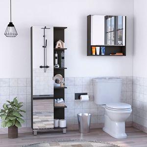 Tucker Set da bagno nero in due pezzi, tra cui armadietto dei medicinali e armadietto di lino - Product Image 1