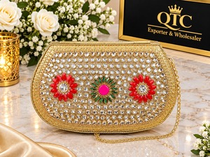 Handcrafted Metallic Kundan <b>Crossbody</b> Clutch <b>Bag</b> with Mosaic Rhinestone Velvet Lining <b>Mini</b> Size for Bridal Party Women - Product Image 3