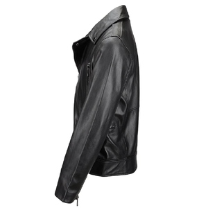 Veste de moto chauffante en cuir véritable noir pour homme, imperméable, fermeture éclair, col rabattable, coupe classique, hiver, personnalisable - Product Image 3