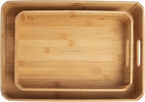 Set of 2 Handmade Bamboo Wooden Serving <b>Trays</b> with Handles <b>Large</b> Food Tea Breakfast Platter for Storage-Wholesale - Product Image 6