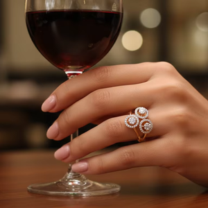 แหวนทองประดับเพชรทรงคลัสเตอร์ ดีไซน์วงกลมสามชั้น สำหรับผู้หญิง เครื่องประดับงานแต่งงานและงานเลี้ยงสุดหรู - Product Image 4