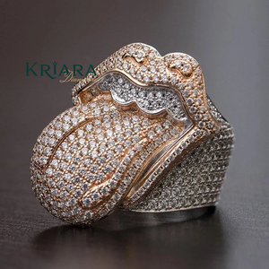 Anillo de Labios de Plata 925 con Baño de Rodio y Oro Rosa, Moissanita, Engaste Pavé, Anillo de Coctel, Anillo de Boda para Mujer, Joyería de Lujo - Product Image 1