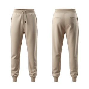 Pantalon de jogging unisexe en molleton bouclette beige sable, coton épais, style moderne et décontracté, vente en gros - Product Image 3