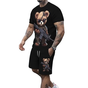 Ensemble short imprimé en 3D personnalisé pour hommes Ensemble de chemise short respirant d'été élégant 2025 Ensembles de t-shirts 100% coton - Product Image 1