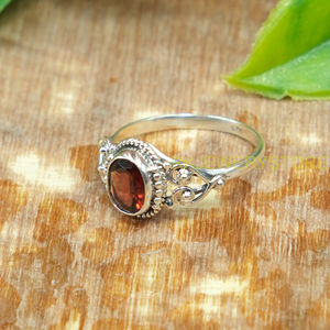Handmade 925 Sterling <b>Silver</b> Natural Garnet Gemstone <b>Ring</b> | Oval Cut Red Garnet Bezel <b>Set</b> <b>Ring</b> | Vintage Artisan <b>Silver</b> Jewelry - Product Image 5