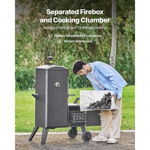 Barbecue a carbonella in acciaio resistente con affumicatore laterale, mobile per esterni, con 6 altezze regolabili e ampio braciere laterale - Product Image 2