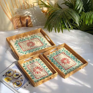 Handcrafted Mother of Pearl Inlaid Rattan <b>Tray</b> for Decorative Serving Solutions Offered by Skilled Manufacturer from Vietnam - Product Image 1