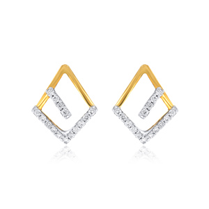 Pendientes de Diamantes Dulces y Encantadores, Minimalistas, de Oro Amarillo, Corte Brillante Redondo - Product Image 1