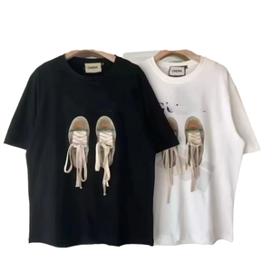 T-shirt unisexe en coton ONDRA, col rond, manches courtes, coupe ample, imprimé motif baskets, décontracté, printemps-été, haut en jersey - Product Image 1
