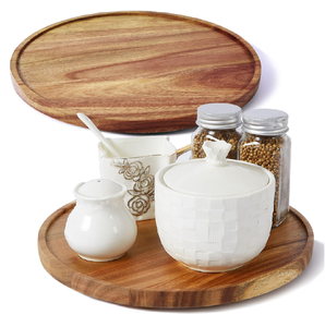 Plateau tournant en bois gravé écologique pour cadeaux d'affaires, idéal pour les restaurants et les garde-manger – Qualité supérieure - Product Image 1