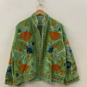 Velvet Floral Suzani Embroidered Jacket Uzbek Folk Festival <b>Coat</b> with Cotton Filling for Bomber Duster Outerwear At Cheap Price - Product Image 1