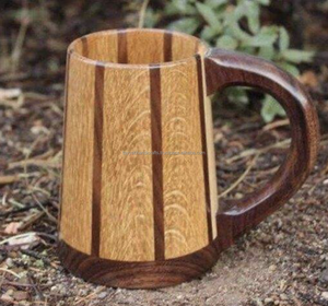 Verre à bière en bois véritable, écologique, sans danger pour les aliments, avec poignée, artisanat classique Tayyab, pour cadeaux d'affaires, maison, randonnée, Inde - Product Image 5